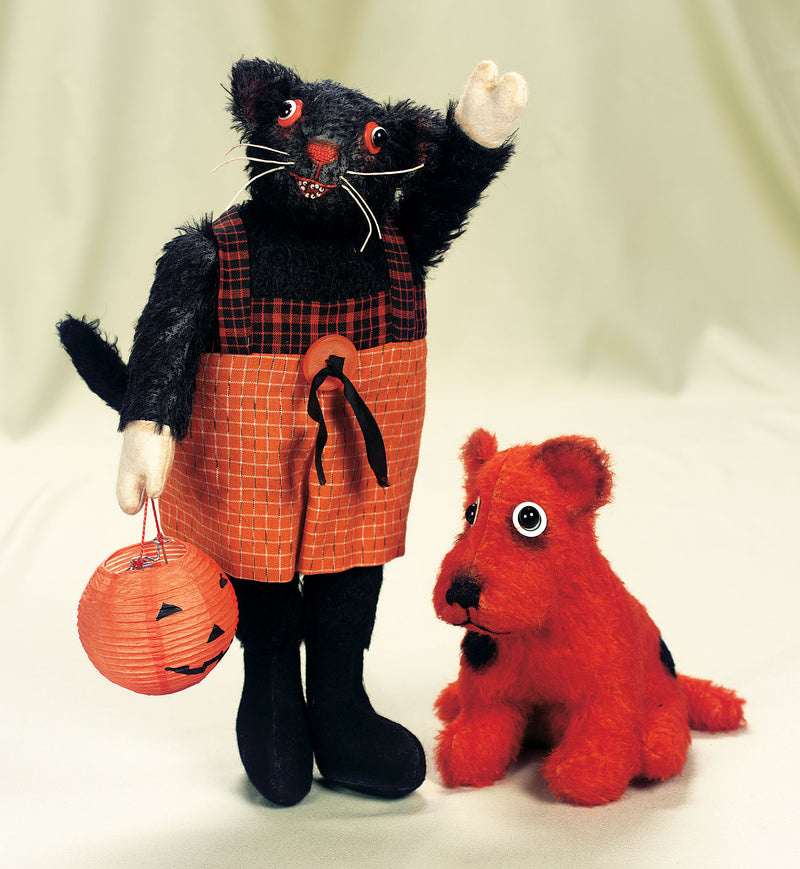 Kitso Catso and her Halloween Pup, Stuffed Animals Handmade by Jacqueline Wright