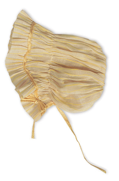 Pale Yellow Sheer Cotton Ribbon-Woven Dress with Bonnet
