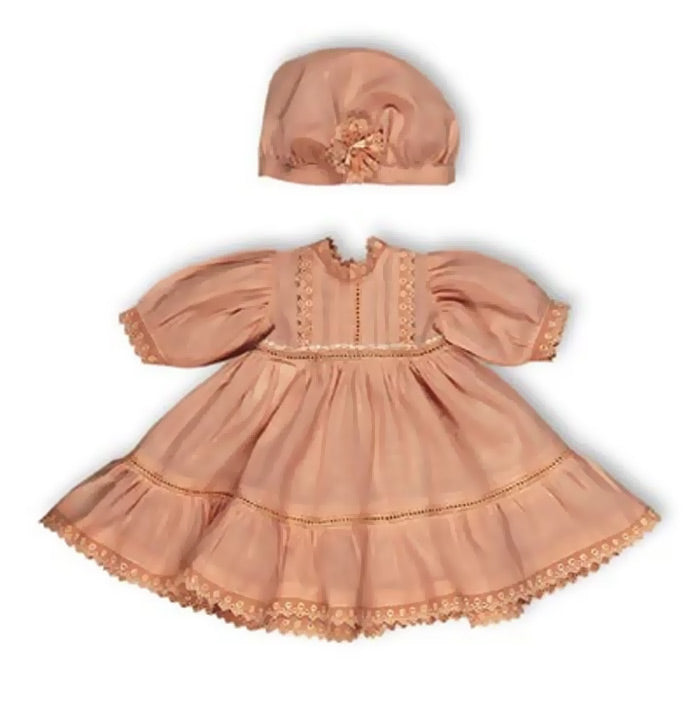 Peach Cotton Dress & Cap
