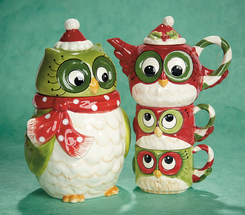 Christmas Owl Tea And Cookie Set