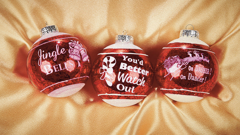 Large Retro Red Ornaments with Christmas Slogans