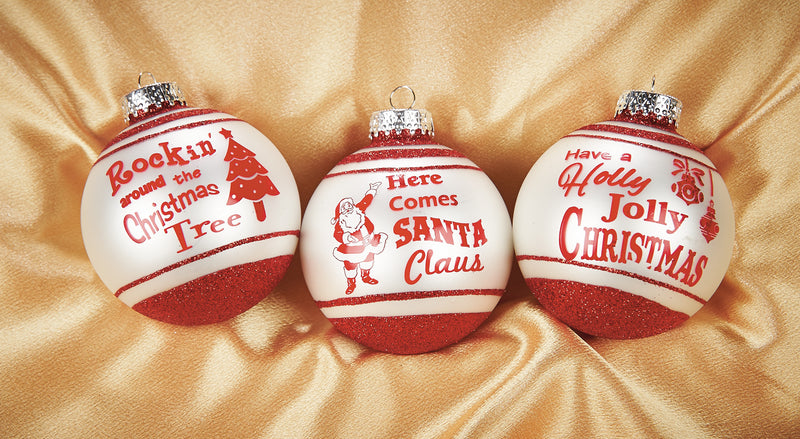 Retro-Frosted White Ornaments with Christmas Slogans