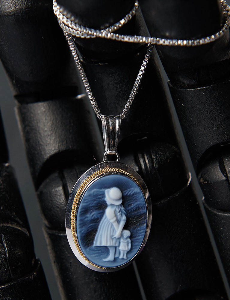 LITTLE GIRL WITH DOLL CAMEO NECKLACE
