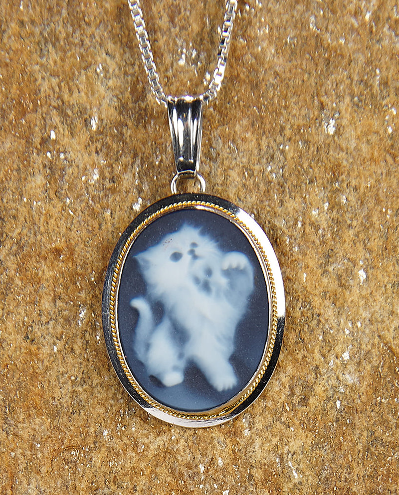 White Kitten Cameo Necklace