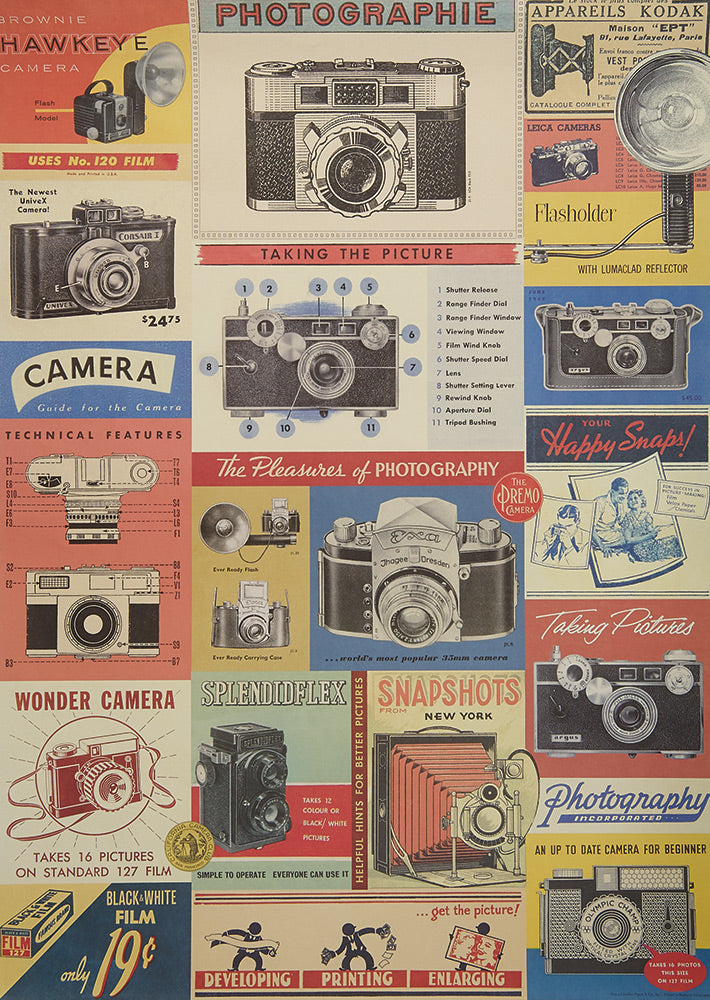 Vintage Cameras and Clocks Wrap Paper/Poster
