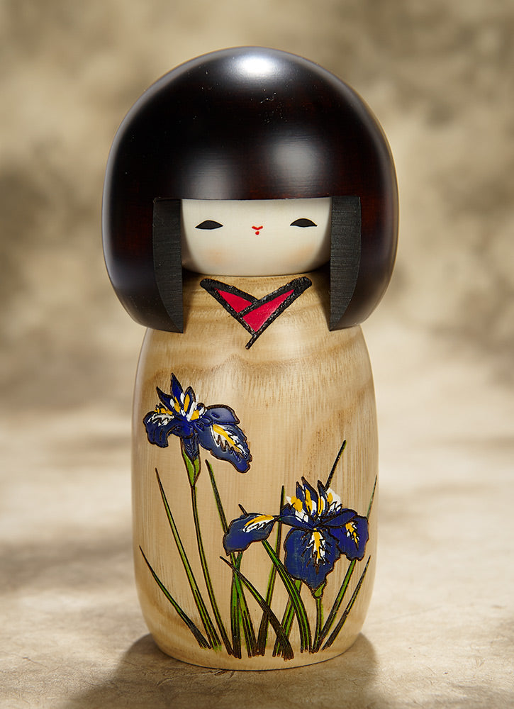 Japanese Iris Flower Kokeshi Doll