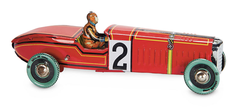 Red Race Car, a Key Wind Tin Toy